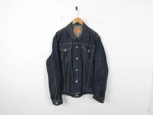 Levi's Strauss Dark Blue 72550 90's Denim Button Chore Trucker Jacket Size Large