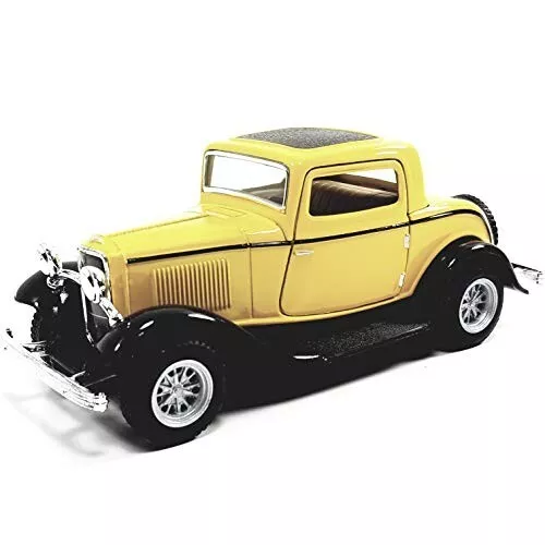 Kinsmart Ford 1932 Canary Yellow 3 Window Coupe Hardtop 1/34 Scale Diecast Car