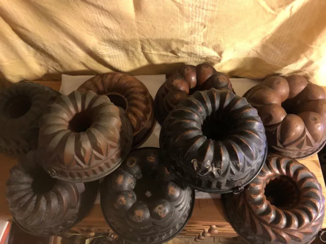 9 Stück alte Kuchenbackform Kupfer Backform Guglhupf Kuchen