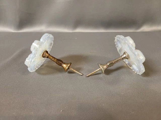 Pair of Antique Victorian White Opalescent Glass Curtain Tie Backs W/Hardware 2