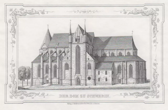Schwerin Dom Original Litografía Tiedemann 1845