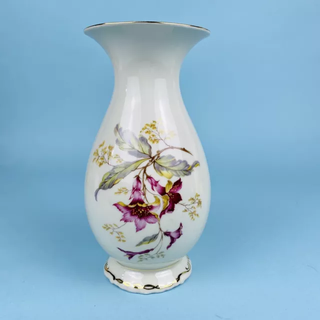 Winterling 1950s Porcelain Vase Trumpet Flowers German Bavaria Vintage Gold Edge