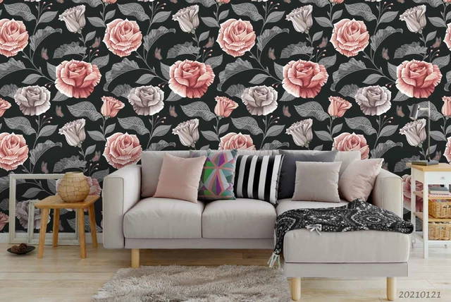 3D HAND DRAWN Pink Rose Floral Wallpaper Wall Murals Removable ...