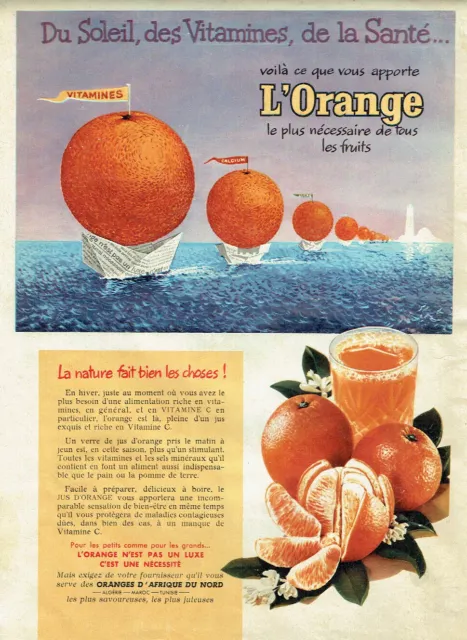 Publicité Advertising  820 1956  Orange  afrique  du Nord soleil vitamines santé