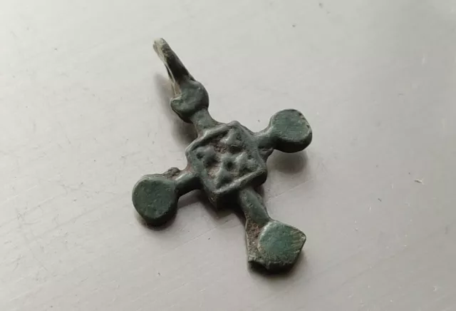 Antique Double Sided cross Medieval Artefact Kyevan Rus Pendant, 9-10th Century