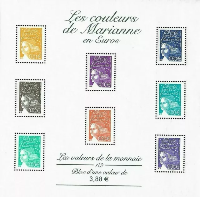 Bloc Feuillet 2002 N°44 Timbres France Neufs - Les Couleurs de Marianne en Euros