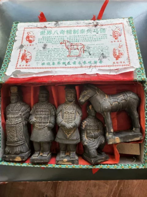 TERRACOTTA QIN DYNASTY EMPEROR SHI WARRIOR ARMY STATUES. RARE VINTAGE set five