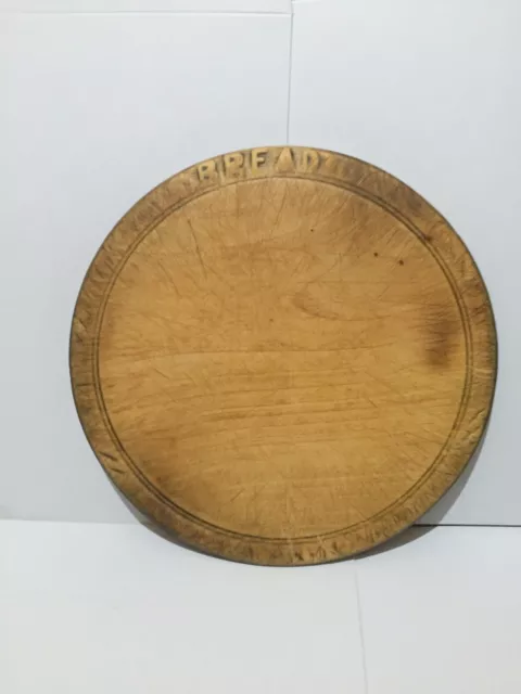 Antique Bread Board 10 3/4" Round Cutting Hand Carved Wood Primitive