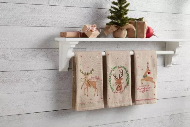 Mud Pie H0 Christmas Lodge 28"x21" Embellished Deer Towel 44000036 Choose Design