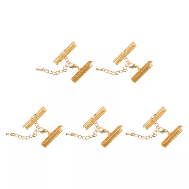 10Satz Band Crimp Klemme Enden mit Verschluss&Kette 30mm Verschlüsse Golden