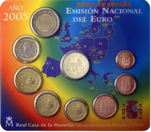 Spanien 1 Cent bis 2 Euro 2005 KMS Don Quichote Stempelglanz im Blister