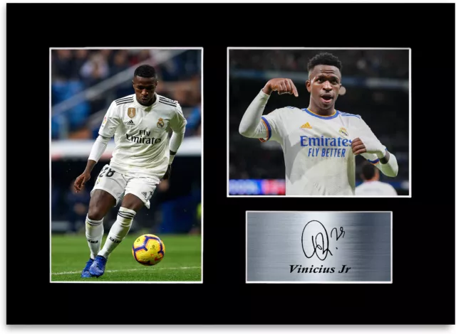 Vinicius Jr Vini Junior Real Madrid A4 Stampata Foto Firmata Esposizione Regalo Montaggio