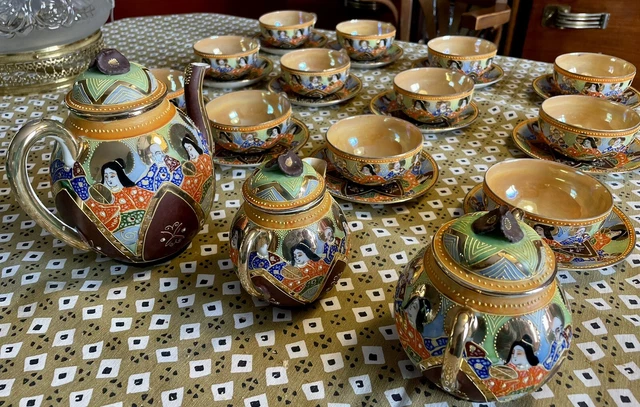 Rare Et Ancien Service Café/Thé Tasses + Sous Tasses Satsuma Japon