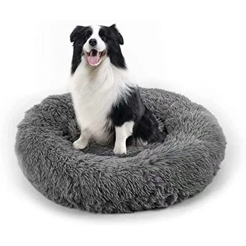Dog Bed, Cat Calming Bed, Faux Fur Pillow Pet Donut Cuddler Round Plush Bed f...