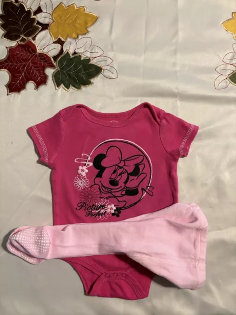 3 To 6 Months baby girl outfit Disney full bodysuit preowned stockings new