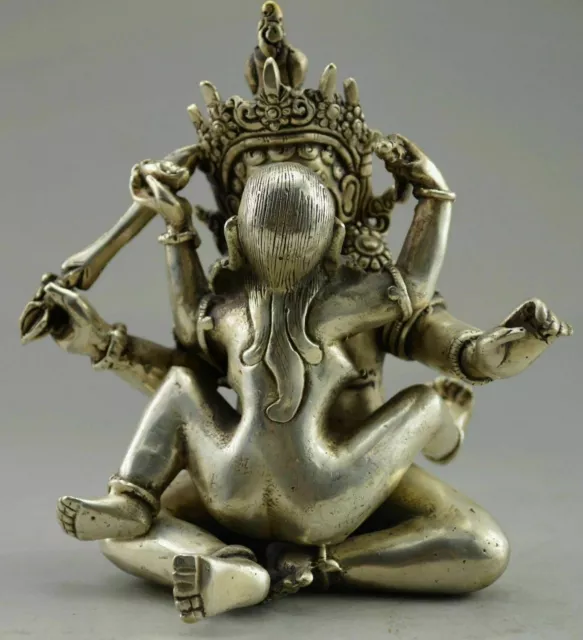 FANTASTIC Old Handwork Tibetan Silver Carving Statue OF Two Buddhas 5 inch B04