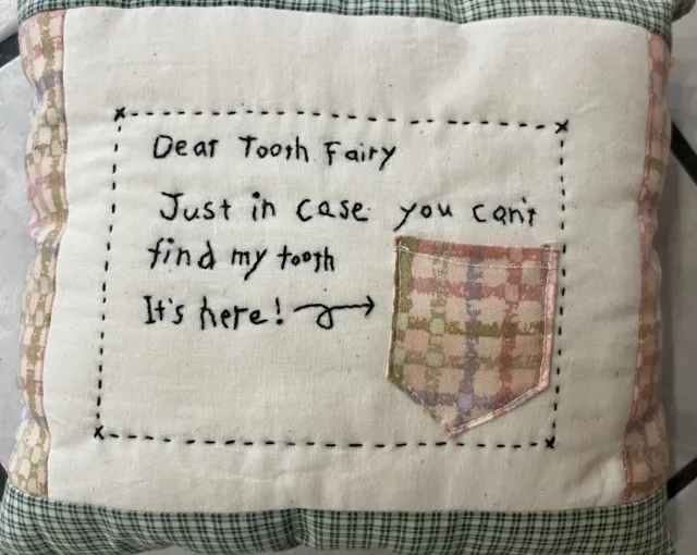 Homemade Tooth Fairy Pillow with Tooth Pocket “dear Tooth Fairy” Green & White