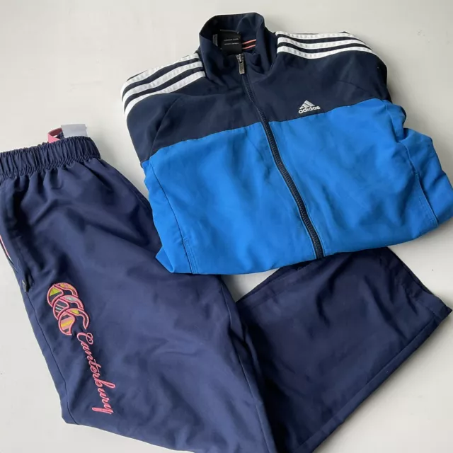 GIACCA CANTERBURY BUNDLE Ragazze Adidas JOGGERS età 9-10 anni cerniera intera blu