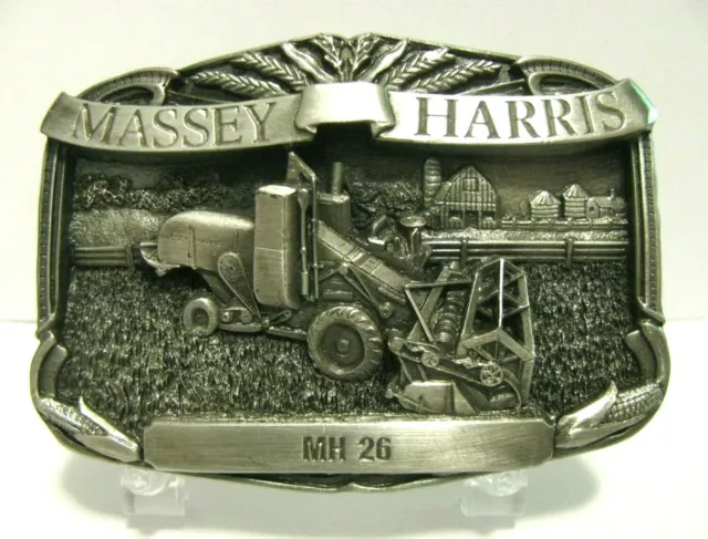 Massey Harris MH 26 Combine Pewter Belt Buckle 1986 Limited Ed barns farm logo