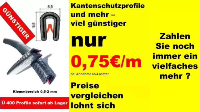 KL1-2 Kantenschutz Kantenschutzprofil schwarz Keder Band Klemm Profil Gummi  PVC