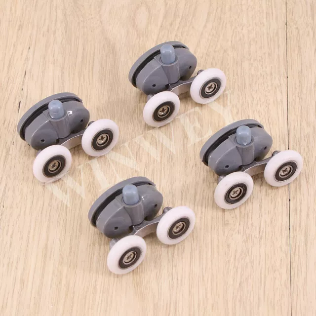 4x 23mm Heavy Duty Twin Bottom Bathroom Shower Door Rollers Runners Wheel