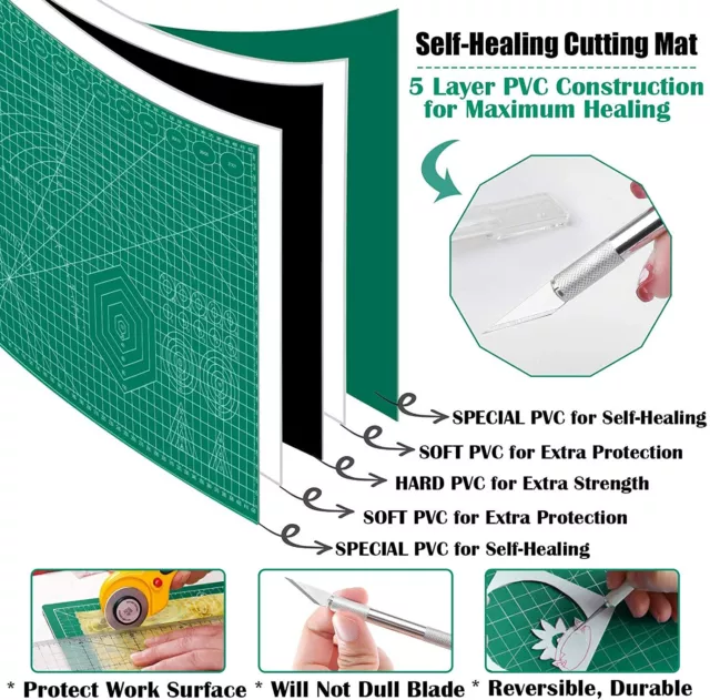 Cutting Mat Self Healing Craft Double Sided Grid 5ply Thick Board A1 A2 A3 A4 A5 2