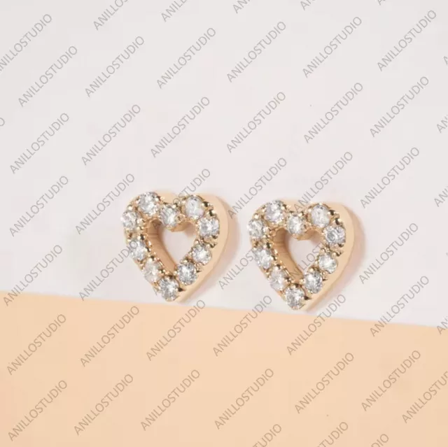 Real Pave Diamond Mini Heart Love Stud Earrings 14k Gold Helix Cartilage Jewelry