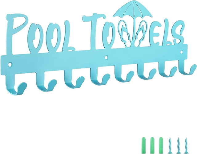 Pool Towel Rack with 8 Hooks, Towel Holder Wall Mounted for Outdoor or Bathroom,