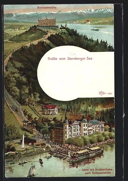 Leoni / Starnberger See, Drahtseilbahn zur Rottmannshöhe, Ansichtskarte