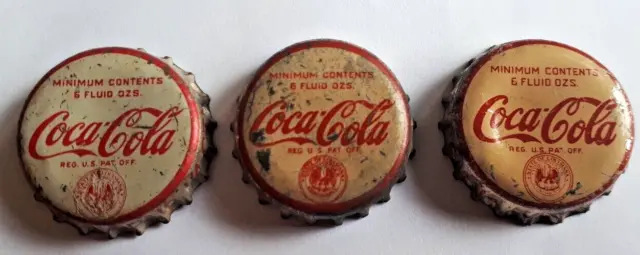 3 rare old USA COCA COLA crown cork soda bottle caps ca. 1935 Louisiana tax paid