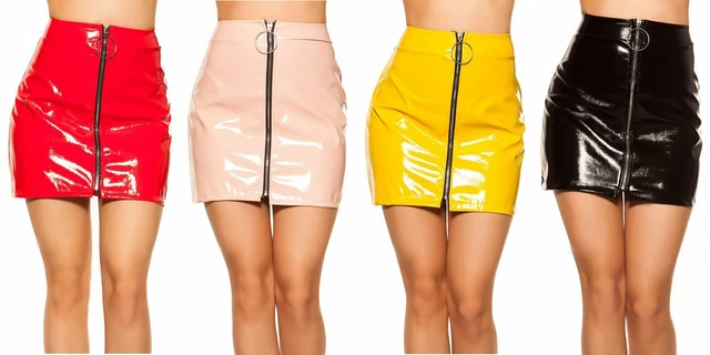 Minigonna vernice wetlook pvc lucida zip sexy gonna skirt zip nuova