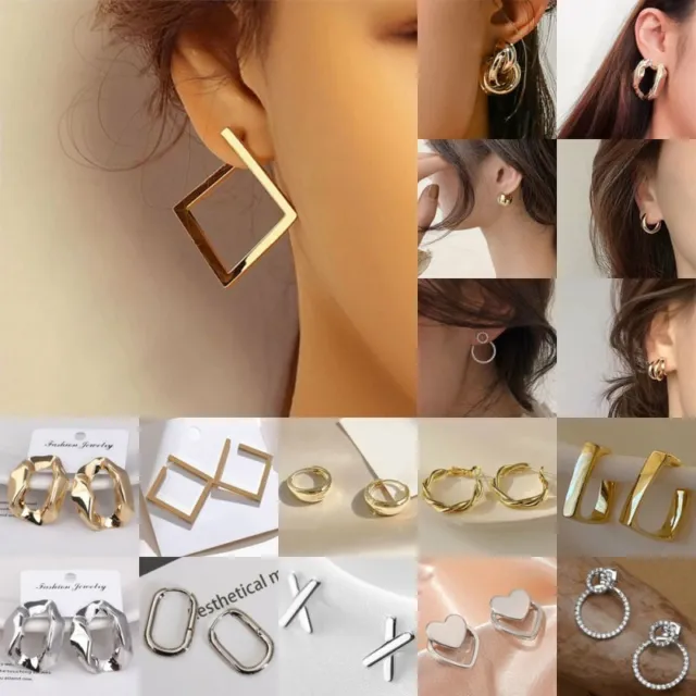 Minimalist Gold/Silver Plated Round Earrings Stud Drop Dangle Women Jewellery 3
