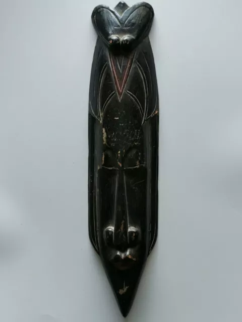 Old Vintage Ethnographic Wooden Long Mask Indonesia Hand Carved and Painted 19" 3