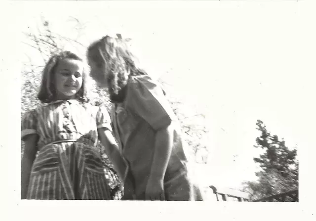 Vintage Old 1940's Ground View Photo of Two Sweet Little Girls Sharing a Moment