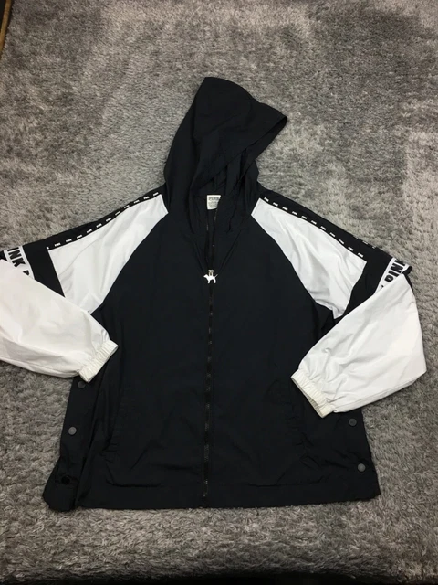 Victoria's Secret Windbreaker Womens Size Medium Black White Jacket Full Zip