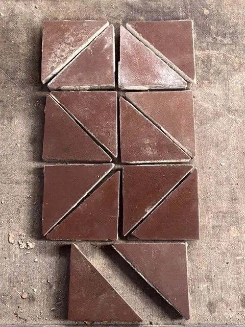 Antique Victorian Maw & Co 3” Brown triangle Encaustic Floor Tile Reclaimed