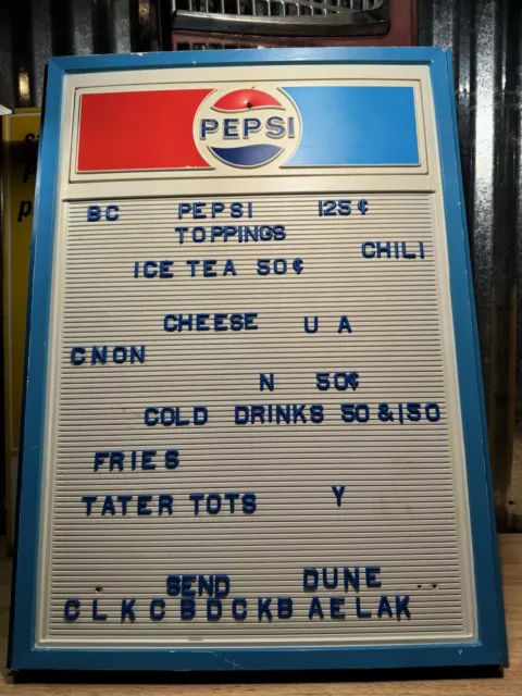 PEPSI COLA Restaurant MENU BOARD Advertising Sign Plastic VINTAGE 20.5” x 29"