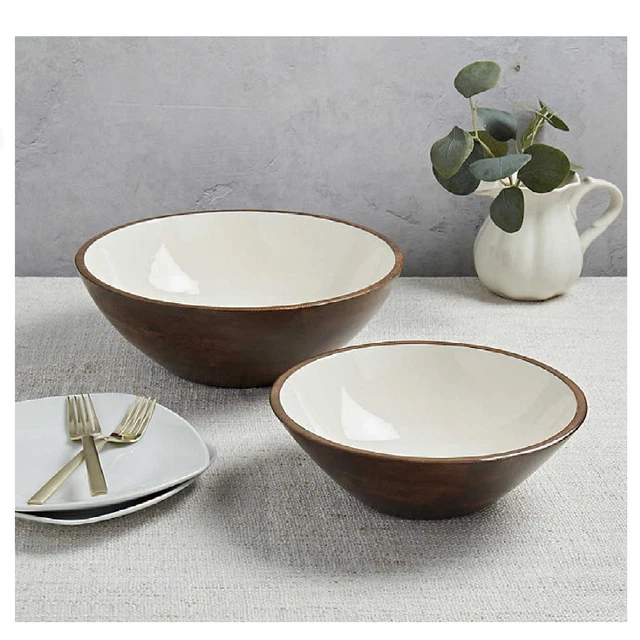 Set of 2 Mango Wood Serving Bowls Ivory