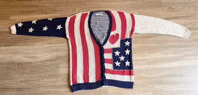 Knit Cardigan Sweater XL (?) Patriotic Flag Stars & Stripes￼ USA Teacher Gift