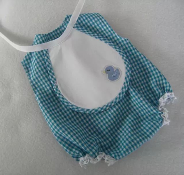 TURQUOISE CHECK ROMPER & BIB *BRAND NEW REPLICA* for 1960s 16" TINY TEARS DOLL