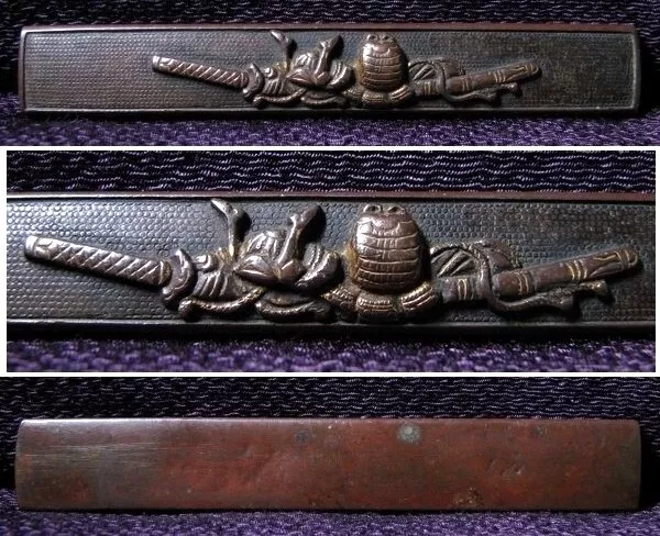 Japan antique Edo era big sword helmet kabuto Kozuka Shakudo sword armor blade