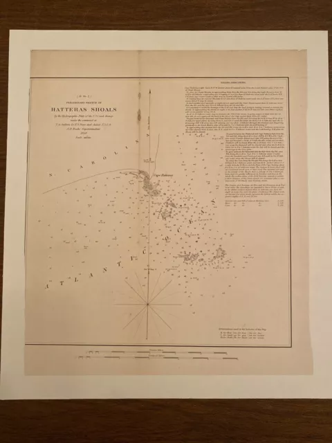 1850 US Coast Survey ,AD Bache Small Rare Map Of Hatteras Shoals North Carolina