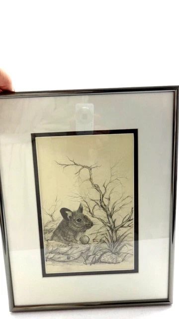 Original Lápiz Boceto Marco 25.4cm X 35.6cm Ratón Con Bellota Artista Gregory