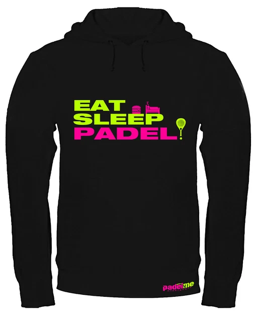 Felpa con cappuccio Padel Eat sleep Padel 01 Nera Personalizzabile con Nome