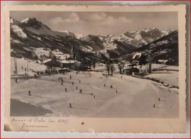 Cartolina d'epoca Sauze d'Oulx piste sci animata formato grande viaggiata 1938