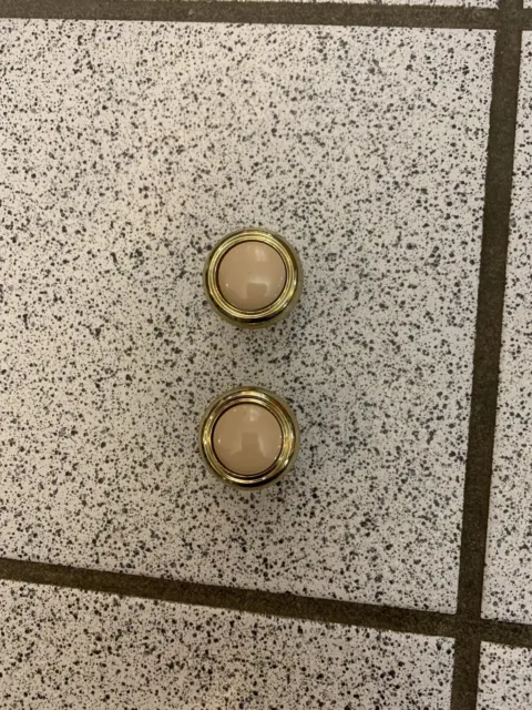 2 boutons beige laiton céramique tire rond tiroir armoire lourd milieu de siècle vintage 11