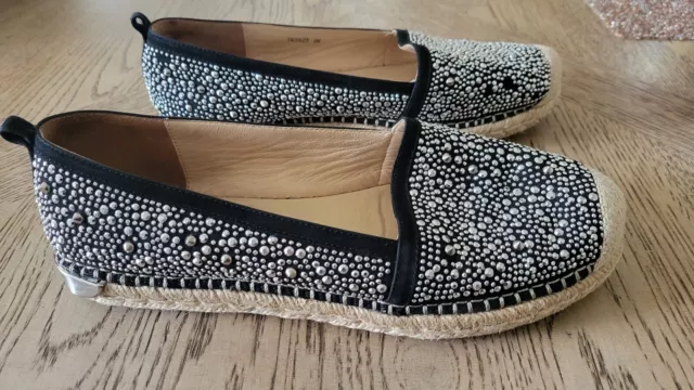Stuart Weitzman Rockon Espadrilles Womens Designer Shoes Studded Size 8m Black