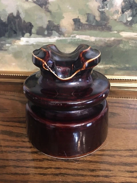 Vintage Rare Locke HI-Top 77 USA Porcelain Electrical Insulator Chocolate Brown 3