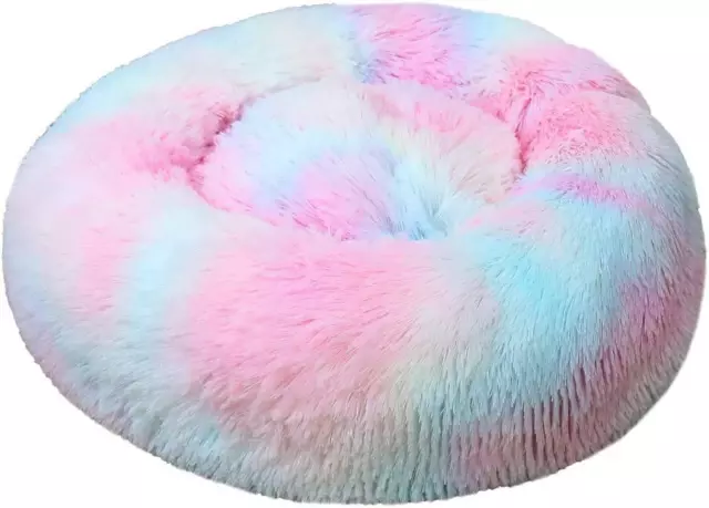 Calming Cute Dog Bed Faux Fur Anti Anxiety Pet Donut Cat Small, Pink