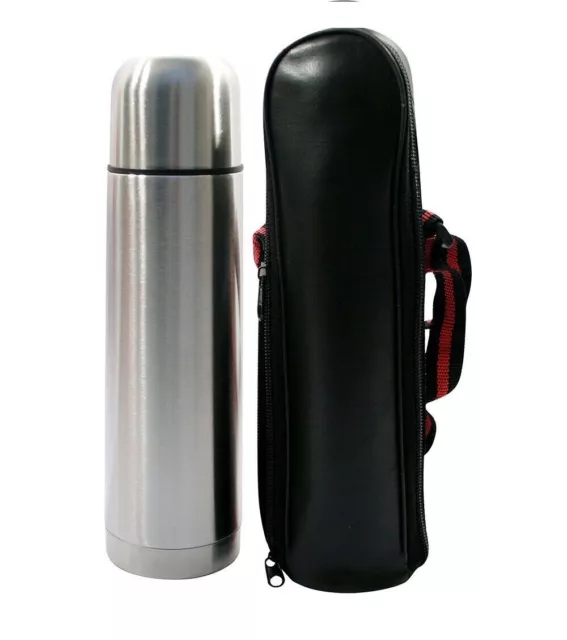 1L Stainless Steel Vaccum Flask & Carry Case for Hot Cold Drink Insulated Bottle